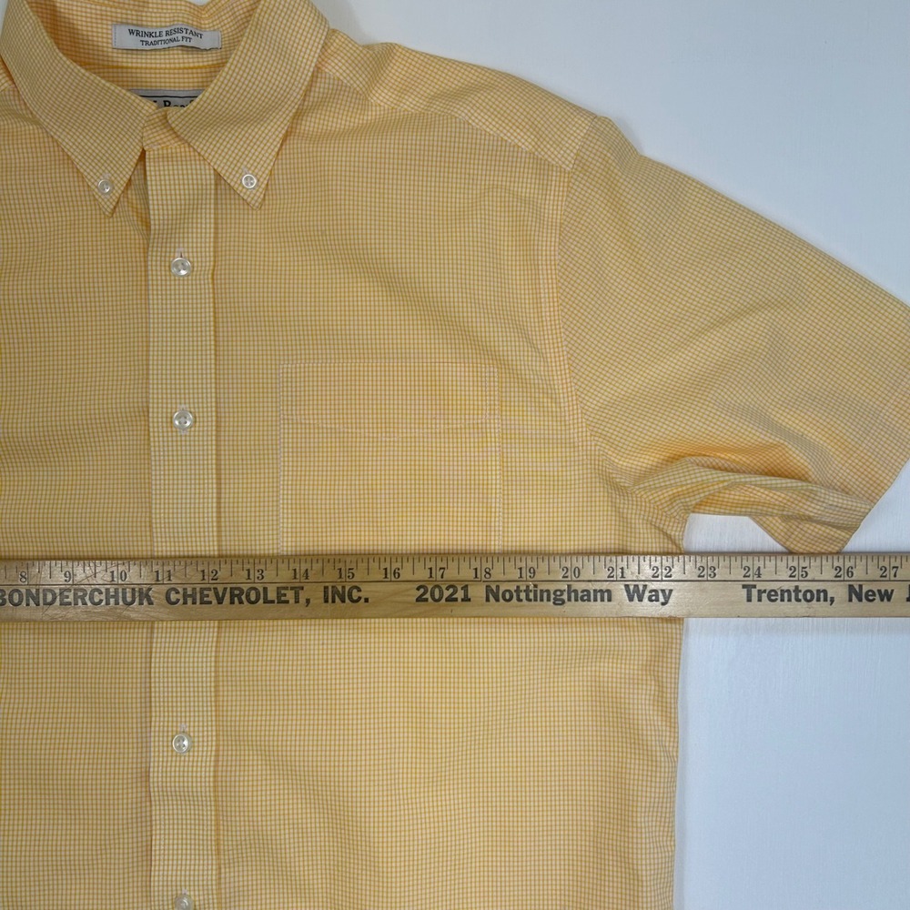 LL Bean Mens Short Sleeve Gingham Button Down Shirt Yellow White Traditional Fit - Picture 4 of 7